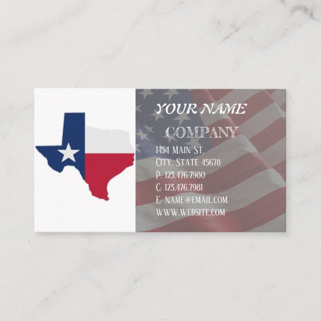 Lone Star Texas Flag and Map Business Card (Front)