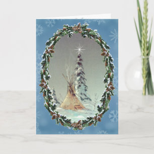 LONE TIPI & WREATH by SHARON SHARPE Holiday Card