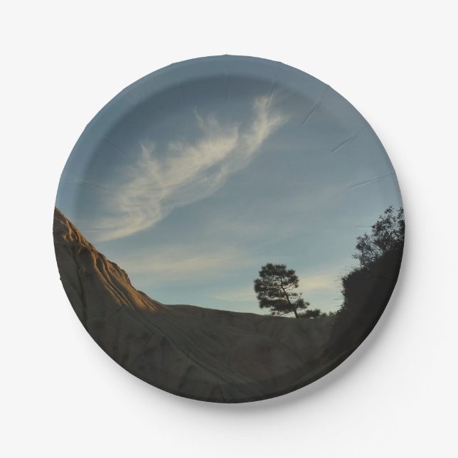 Lone Torrey Pine California Sunset Landscape Paper Plate (Front)