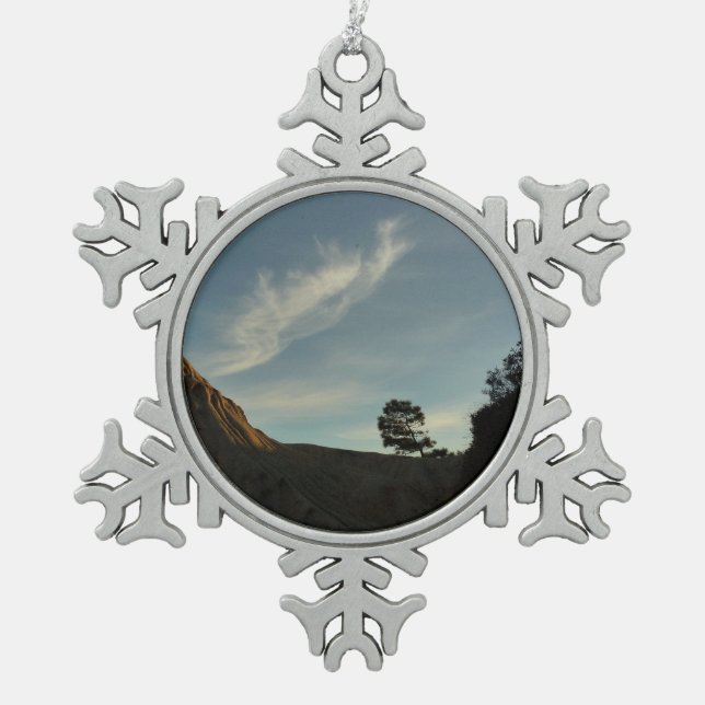 Lone Torrey Pine California Sunset Landscape Snowflake Pewter Christmas Ornament (Front)