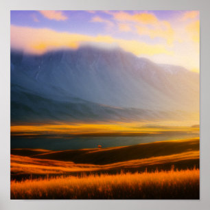 Lone Tree by the Mountain Poster
