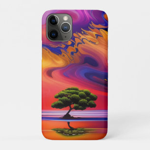 Lone Tree in Water colourful sky iPhone 11 Pro Case