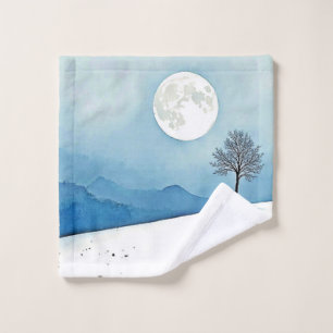 Lone Tree: Serene Full Moon Silence Art Bath Towel Set
