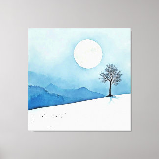 Lone Tree: Serene Full Moon Silence Art Canvas Print
