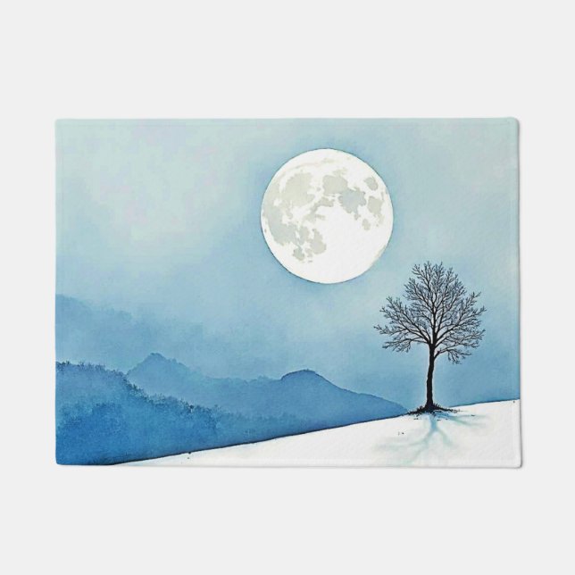 Lone Tree: Serene Full Moon Silence Art Doormat (Front)