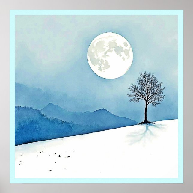 Lone Tree: Serene Full Moon Silence Art Poster (Front)