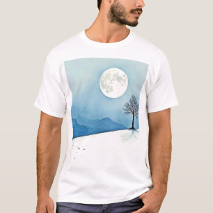 Lone Tree: Serene Full Moon Silence Art T-Shirt