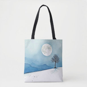 Lone Tree: Serene Full Moon Silence Art Tote Bag