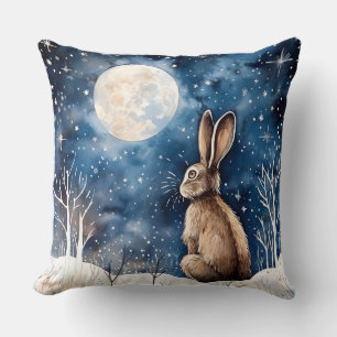 Lone Winter Snow Rabbit  Cushion
