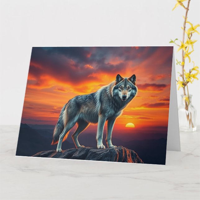Lone Wolf at Sunset Card (Yellow Flower)