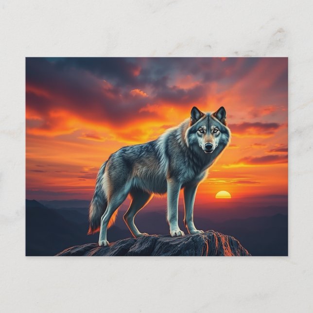 Lone Wolf at Sunset Postcard (Front)