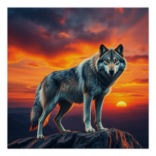 Lone Wolf at Sunset Poster