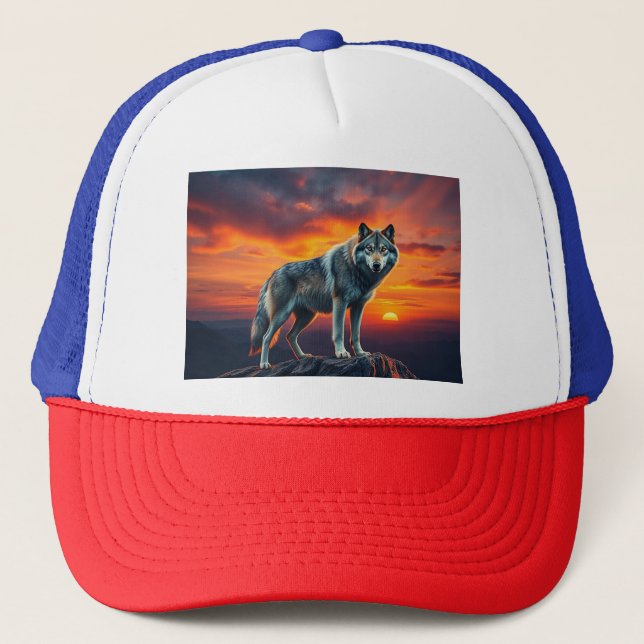 Lone Wolf at Sunset Trucker Hat (Front)