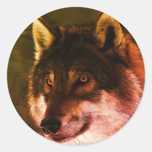 Lone wolf face classic round sticker