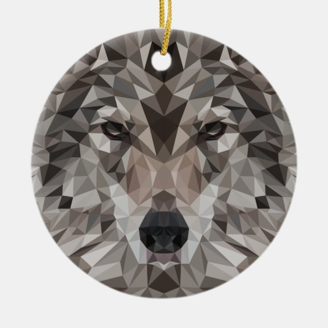 Lone Wolf Geometric Portrait Ceramic Tree Decoration (Front)