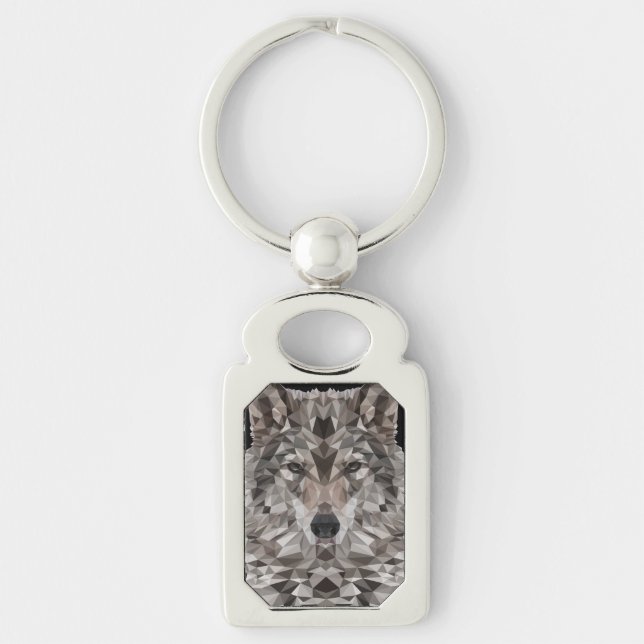 Lone Wolf Geometric Portrait Key Ring (Front)