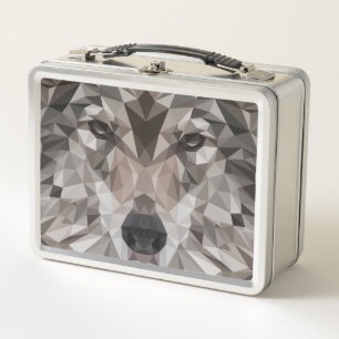 Lone Wolf Geometric Portrait Metal Lunch Box