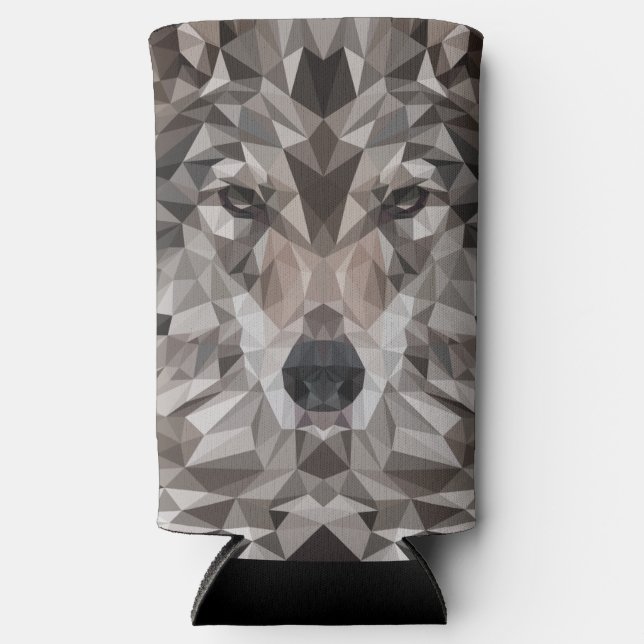 Lone Wolf Geometric Portrait Seltzer Can Cooler (Front)