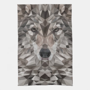 Lone Wolf Geometric Portrait Tea Towel