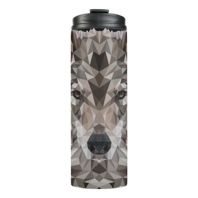 Lone Wolf Geometric Portrait Thermal Tumbler (Front)