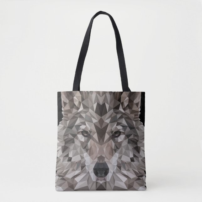 Lone Wolf Geometric Portrait Tote Bag (Front)