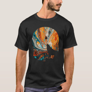Lone Wolf Howling at a Moon of Colorful Patterns T-Shirt