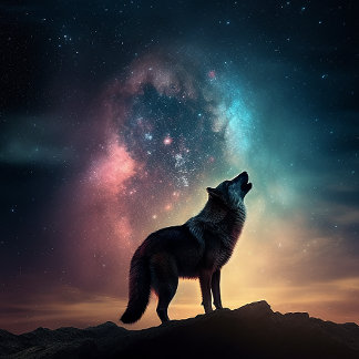 Lone Wolf Howling at Colourful Nebula Jigsaw Puzzl Jigsaw Puzzle