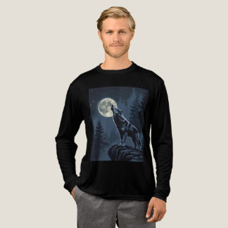 Lone Wolf Howling at the Moon Night Forest Art Tri-Blend Shirt