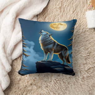 Lone Wolf Howling Beneath A Full Moon Cushion