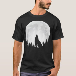 Lone Wolf Howling Full Moon Nature Woods Midnight  T-Shirt