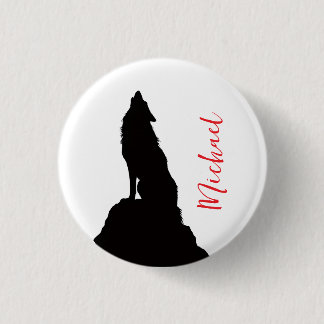 Lone Wolf Howling Your Name Custom Handwriting 3 Cm Round Badge