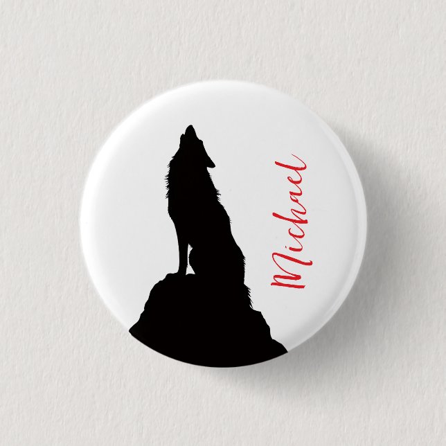Lone Wolf Howling Your Name Custom Handwriting 3 Cm Round Badge (Front)