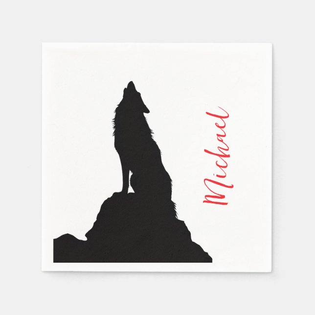 Lone Wolf Howling Your Name Custom Handwriting Napkin (Front)