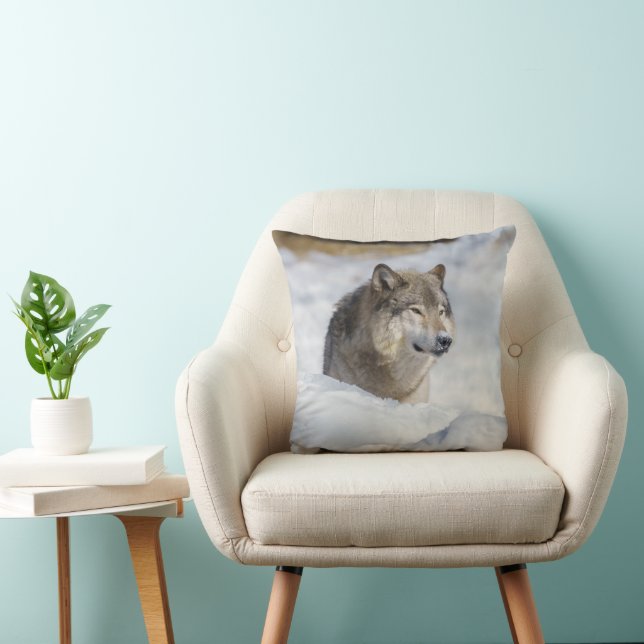 Lone Wolf in Snow Cushion (Chair)