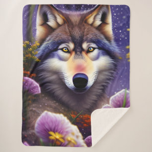Lone Wolf in the Night Sherpa Blanket