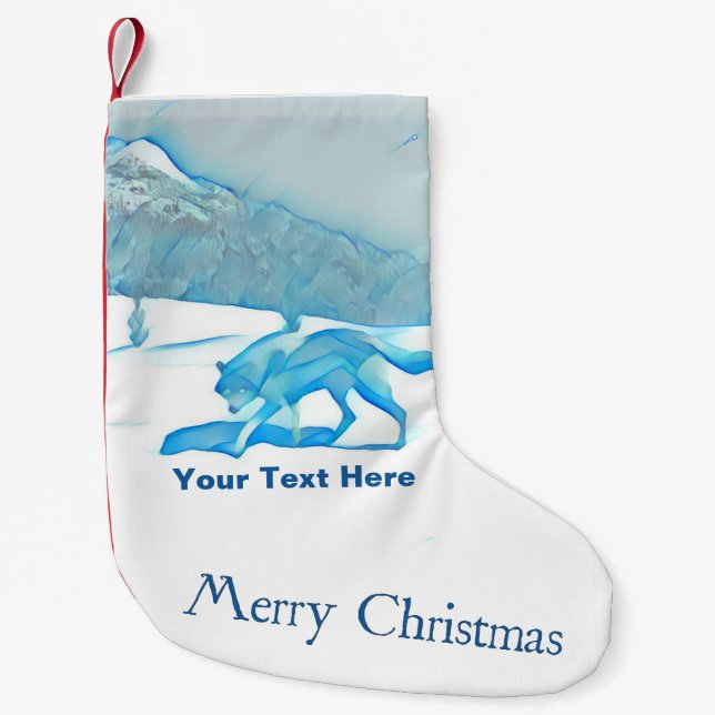 Lone Wolf In WInter - Merry Christmas Small Christmas Stocking (Front)