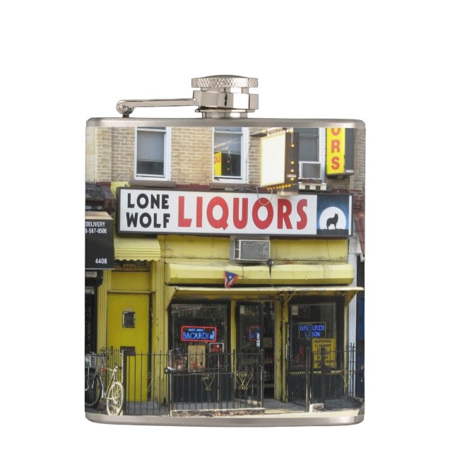 Lone Wolf Liquors Photo Flask (Front)