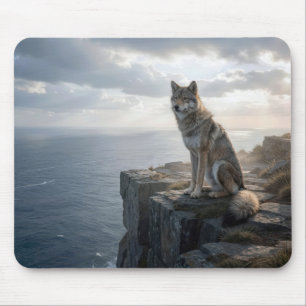 Lone Wolf On an Rocky Ocean Cliff Mouse Mat