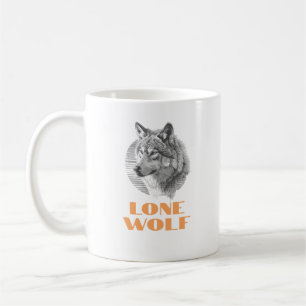 "Lone Wolf" or Your Message, Grey Wolf Orange Text Coffee Mug