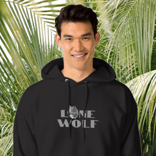 "Lone Wolf" or Your Message, Large Light Grey Text Hoodie