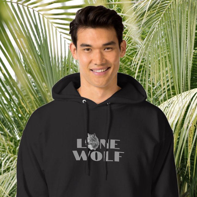 "Lone Wolf" or Your Message, Large Light Grey Text Hoodie (Creator Uploaded)