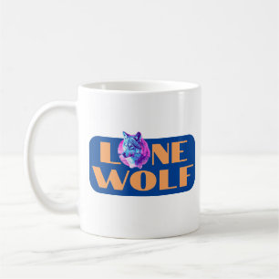 Lone Wolf or Your Message, Large Orange Text, Blue Coffee Mug