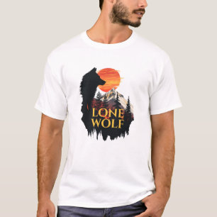 Lone Wolf, Orange Sunset Silhouette Wolf Art  T-Shirt