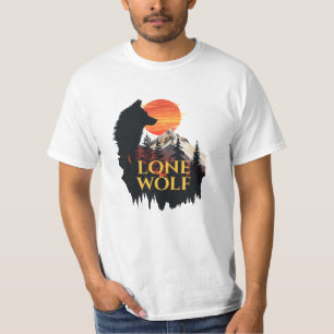 Lone Wolf, Orange Sunset Silhouette Wolf Art  T-Shirt