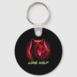 Lone Wolf Red Face Howling Shirt On Moon Gifts Fun Key Ring