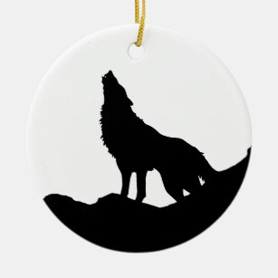 Lone Wolf Standing on a Hill Ceramic Tree Decoration