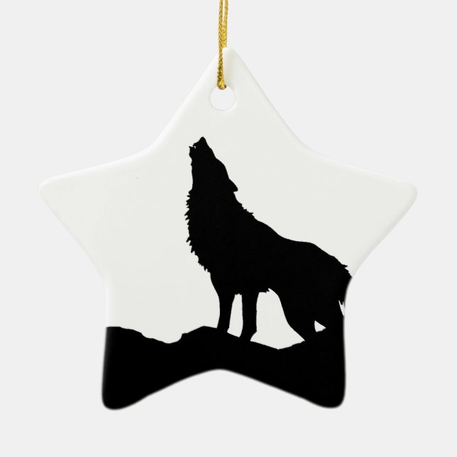 Lone Wolf Standing on a Hill Ceramic Tree Decoration (Front)