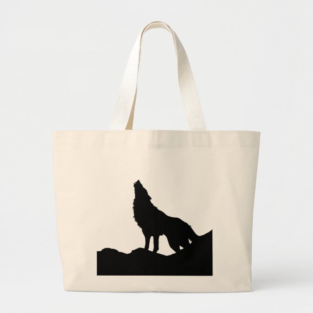 Lone Wolf Standing on a Hill Large Tote Bag (Front)
