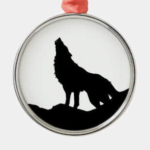 Lone Wolf Standing on a Hill Metal Tree Decoration