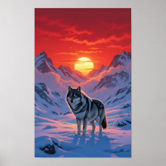 Lone Wolf Stands Against The Sunset Poster